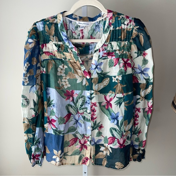 Tommy Bahama Women’s Floral Sheer Blouse Long Sleeve Multicolor Size L NWOT - Picture 1 of 4